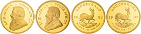 [186.62g]
SÜDAFRIKA. Republik, seit 1960. Krügerrand 1982 & 1983. Lot von 6 Exemplaren. Alle Stücke in Grading-Plastik der South African Gold Coin Ex...