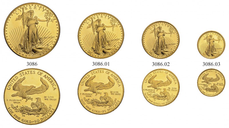 [57.54g]
USA. Eagle-Set zu 50$, 25$, 10$ & 5$ 1990. Lot von 4 Münzen. Feingewic...