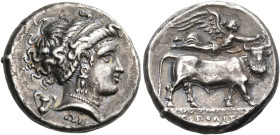 CAMPANIA. Neapolis. Circa 320-300 BC. Nomos or Didrachm (Silver, 19 mm, 6.02 g, 8 h), struck under the magistrate Diophanes. Diademed head of the nymp...