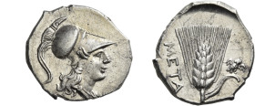 LUCANIA. Metapontum. Punic occupation, circa 215-207 BC. 1/2 Shekel (Silver, 19 mm, 3.91 g, 9 h). Head of Athena to right, wearing crested Corinthian ...