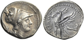 BRUTTIUM. The Brettii. Circa 216-214 BC. Hemidrachm (Silver, 15.5 mm, 1.89 g, 1 h), struck during the Second Punic War. Head of Athena to right, weari...