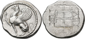 THRACE. Abdera. Circa 473/0-449/8 BC. Tetradrachm (Silver, 26 mm, 14.87 g, 4 h), under the magistracy of Kalesikrates. Griffin seated left, with open ...