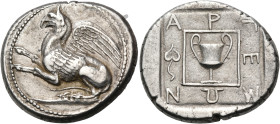 THRACE. Abdera. Circa 473/0-449/8 BC. Tetradrachm (Silver, 28 mm, 15.07 g, 6 h), struck under the magistrate Artemon. Griffin seated and rearing up to...