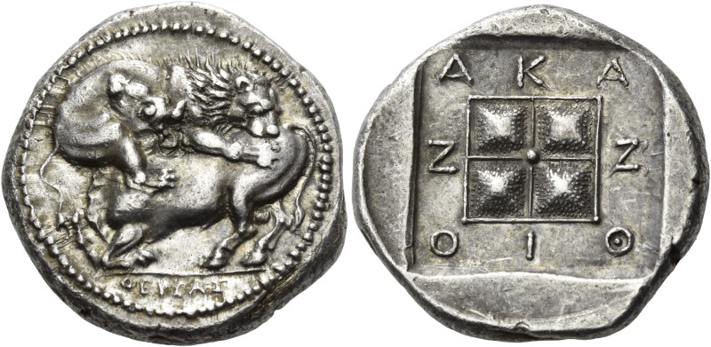 MACEDON. Akanthos. Circa 380-350 BC. Tetradrachm (Silver, 25 mm, 14.28 g, 3 h), ...