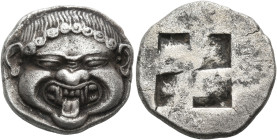 MACEDON. Neapolis. Circa 500-480 BC. Stater (Silver, 20 mm, 9.46 g). Facing head of a Gorgon with protruding tongue. Rev. Quadripartite incuse square....