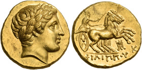 KINGS OF MACEDON. Philip II, 359-336 BC. Stater (Gold, 19 mm, 8.62 g, 9 h), struck during the reign of Philip III Arridaios, Amphipolis, circa 323/2-3...