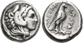 KINGS OF MACEDON. Alexander III 'the Great', 336-323 BC. Drachm (Silver, 14 mm, 4.23 g, 6 h), Amphipolis. Head of Herakles to right, wearing lion's sk...
