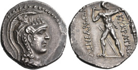 THESSALY. Ainianes. Circa 80s BC. Trihemidrachm (Silver, 23.5 mm, 7.40 g, 12 h), Reduced Aiginetic standard, Hypata. Struck under the magistrate Eukra...