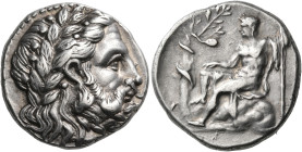 THESSALY. Kierion. Circa 350 BC. Stater (Silver, 22 mm, 12.05 g, 12 h). Laureate head of Zeus to right, his hair and beard abundant and curly. Rev. [Κ...