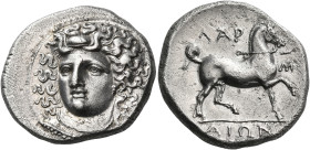 THESSALY. Larissa. Circa 356-342 BC. Stater (Silver, 25 mm, 11.86 g). Head of the nymph Larissa facing, turned slightly to the left, wearing ampyx, pe...