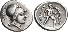 LOKRIS. Lokris Opuntii. Circa 300-275 BC. Tetrobol (Silver, 16 mm, 2.69 g, 11 h). Head of Athena to right, wearing crested Corinthian helmet with back...