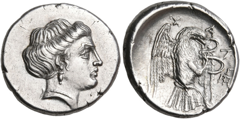 EUBOIA. Chalkis. Circa 338-308 BC. Drachm (Silver, 18 mm, 3.75 g, 11 h). Head of...