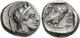 ATTICA. Athens. Circa 454-404 BC. Drachm (Silver, 15 mm, 4.29 g, 4 h), late 440s - early 430s. Head of Athena to right, wearing crested Attic helmet a...