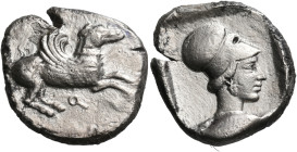 CORINTHIA. Corinth. Circa 450-415 BC. Stater (Silver, 21 mm, 8.11 g, 3 h). Ϙ Pegasos with curved wings flying to left . Rev. Head of Athena to right, ...
