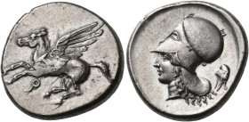 CORINTHIA. Corinth. Circa 400-375 BC. Stater (Silver, 22 mm, 8.56 g, 3 h). Ϙ Pegasos with straight wings flying to left. Rev. Head of Athena to left, ...