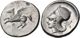 CORINTHIA. Corinth. Circa 400-375 BC. Stater (Silver, 23 mm, 8.41 g, 1 h). Ϙ Pegasos flying left with straight wings. Rev. Head of Athena to left, wea...