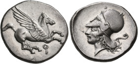 CORINTHIA. Corinth. Circa 400-375 BC. Stater (Silver, 23 mm, 8.54 g, 11 h). Ϙ Pegasos flying to right. Rev. Head of Athena to left, wearing Corinthian...