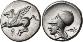 CORINTHIA. Corinth. Circa 400-375 BC. Stater (Silver, 21 mm, 8.46 g, 9 h). Ϙ Pegasos with straight wings flying to left. Rev. Head of Athena to left, ...