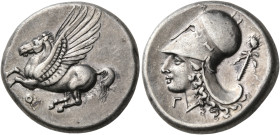 CORINTHIA. Corinth. Circa 375-300 BC. Stater (Silver, 21 mm, 8.56 g, 12 h). Ϙ Pegasos with straight wings flying to left. Rev. Head of Athena to left,...