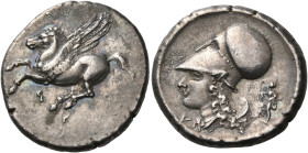 CORINTHIA. Corinth. Circa 375-300 BC. Stater (Silver, 23 mm, 8.44 g, 9 h). Ϙ Pegasos flying left. Rev. Head of Athena to left, wearing Corinthian helm...