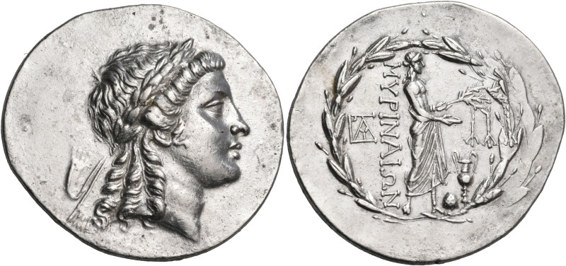 AEOLIS. Myrina. Circa 155-145 BC. Tetradrachm (Silver, 36 mm, 16.36 g, 1 h). Lau...