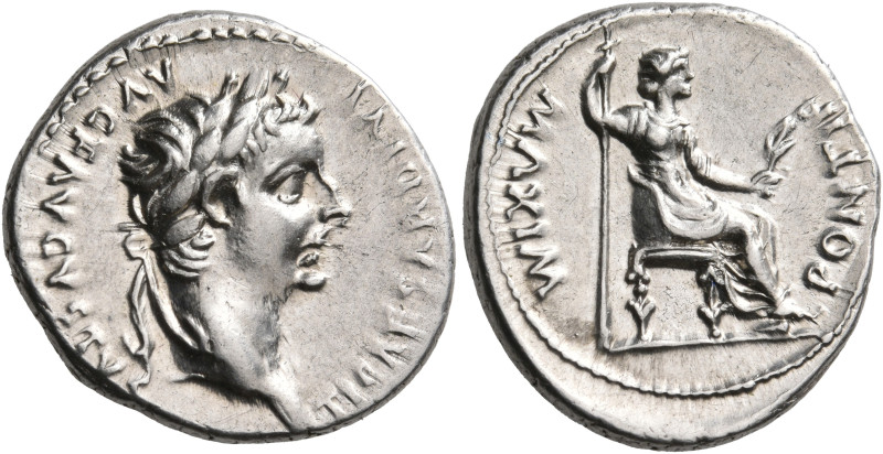 Tiberius, 14-37. Denarius (Silver, 19 mm, 3.87 g, 2 h), "Tribute Penny" type, Lu...