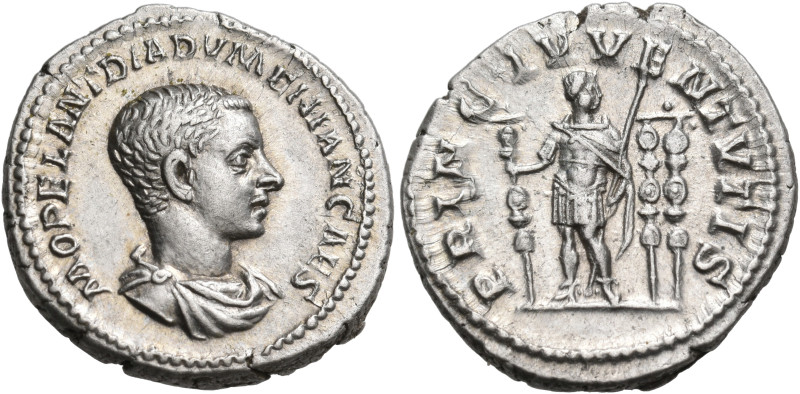 Diadumenian, as Caesar, 217-218. Denarius (Silver, 20 mm, 3.87 g, 7 h), Rome, la...