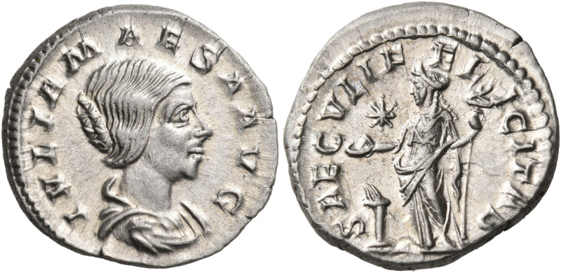 Julia Maesa, Augusta, 218-224/5. Denarius (Silver, 19 mm, 3.10 g, 12 h), grandmo...