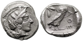 Greek
ATTICA. Athens. (454-404 BC)
AR Drachm (16.1mm 4.21g)
Obv: Head of Athena right, wearing crested Athenian helmet and disc earring; bowl ornam...