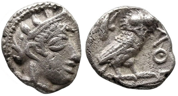Greek
ATTICA. Athens. (Circa 454-404 BC).
AR Obol (8.2mm 0.68g)
Obv: Helmeted...