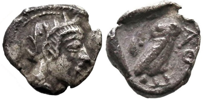 Greek
ATTICA. Athens. (Circa 454-404 BC).
AR Hemibol (7mm 0.33g)
Obv: Helmete...