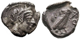 Greek
ATTICA. Athens. (Circa 454-404 BC).
AR Hemibol (7mm 0.33g)
Obv: Helmeted head of Athena right.
Rev: AΘE.Owl standing right, head facing; oli...