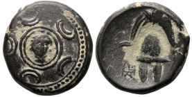 Greek
KINGS of MACEDON. Philip III Arrhidaios (323-317 BC). Uncertain mint in western Asia Minor
AE Bronze (16.2mm 4.33g)
Obv: Macedonian shield; o...