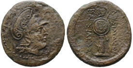 Greek
KINGS of THRACE. Lysimachos (305-281 BC). Uncertain mint.
AE Bronze (23.9mm 7.05g)
Obv: Helmeted head of Athena right
Rev: BAΣΙΛΕΩΣ ΛYΣIMAXO...