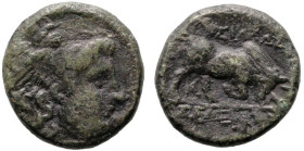 Greek
SELEUKID KINGDOM. Seleukos I Nikator (312-281 BC). Antioch.
AE Bronze (13mm 2.36g)
Obv: Winged head of Medusa right.
Rev: BAΣIΛEΩΣ ΣEΛEYKOY....