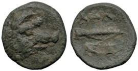 Greek
KINGS OF THRACE (Seleukid). Adaios, Strategos. (circa 255-245 BC). Kypsela.
AE Bronze (16mm 3.04g)
Obv: Head of boar right.
Rev: AΔAI. Spear...