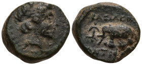 Greek
SELEUKID KINGS OF SYRIA. Antiochos III ‘the Great’ (222-187 BC). Sardes
AE Bronze (15.9mm 1.99g)
Obv: Laureate head of Apollo to right.
Rev:...
