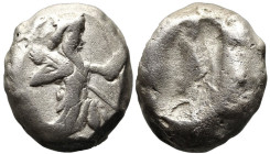 Greek
ACHAEMENID EMPIRE. Time of Darios I to Xerxes II (485-420 BC). Sardes.
AR Siglos (14.8mm 5.44g)
Obv: Persian king in kneeling-running stance ...