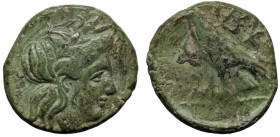 Greek
TROAS. Abydos (Circa 350-300 BC.)
AE Bronze (10.6mm 1.11g)
Obv:Laureate head of Apollo right.
Rev:ABY. Eagle standing left.
BMC 4, 33; Tueb...