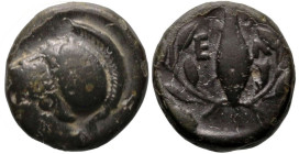 Greek
AEOLIS. Elaia. (Circa 340-300 BC).
AE Brozne (10.2mm 1.43g)
Obv: Helmeted head of Athena to left
Rev: Barley-grain, E-Λ across fields; all w...