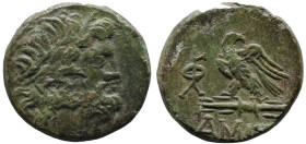 Greek
PONTOS. Amisos (Circa 100-85 BC)
AE Bronze (19.8mm 6.36g)
Obv: Laureate head of Zeus right.
Rev: AMIΣOY. Eagle, with head right, standing le...