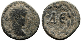 Roman Provincial
SYRIA, Seleucis and Pieria. Antioch. Elagabalus (218-222 AD)
AE Bronze (19.2mm 6.98g)
Obv: Laureate head right
Rev: Large ΔE, sta...