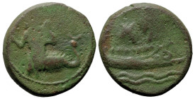 Greek
PHOENICIA. Arados. Uncertain king. (Circa 420-340 BC).
AE Third Shekel (124.2mm 2.76g)
Obv: Figure of Ba'al-Arwad left, holding wreath and cl...