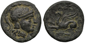 Greek
TROAS. Assos. (4th-3rd centuries BC).
AE Bronze (16mm 3.85g)
Obv: Helmeted head of Athena right.
Rev: ΑΣΣΙ. Griffin reclining left; in exerg...