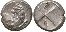 Greek
THRACIAN CHERSONESOS. 'Kardia'. (Circa 386-338 BC).
AR Hemidrachm (12.1mm 2.41g)
Obv: Forepart of lion right, head reverted.
Rev: Quadripart...