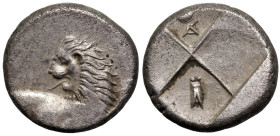 Greek
THRACIAN CHERSONESOS. 'Kardia'. (Circa 357-320 BC).
AR Hemidrachm (12.6mm 2.22g)
Obv: Forepart of lion to right, head reverted
Rev: Quadripa...