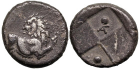 Greek
THRACIAN CHERSONESOS. 'Kardia'. (Circa 357-320 BC).
AR Hemidrachm (12mm 2.23g)
Obv: Forepart of lion to right, head reverted
Rev: Quadripart...
