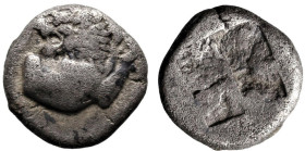 Greek
THRACIAN CHERSONESOS. 'Kardia' (Circa 500 BC).
AR Diobol (9.6mm 1.21g)
Obv: Forepart of lion right, head left.
Rev: Quadripartite incuse squ...