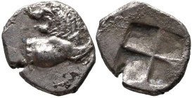 Greek
THRACIAN CHERSONESOS. 'Kardia' (Circa 500
AR Hemiobol (7.2mm 0.34g).
Obv: Forepart of lion right, head left
Rev: Quadripartite incuse square...