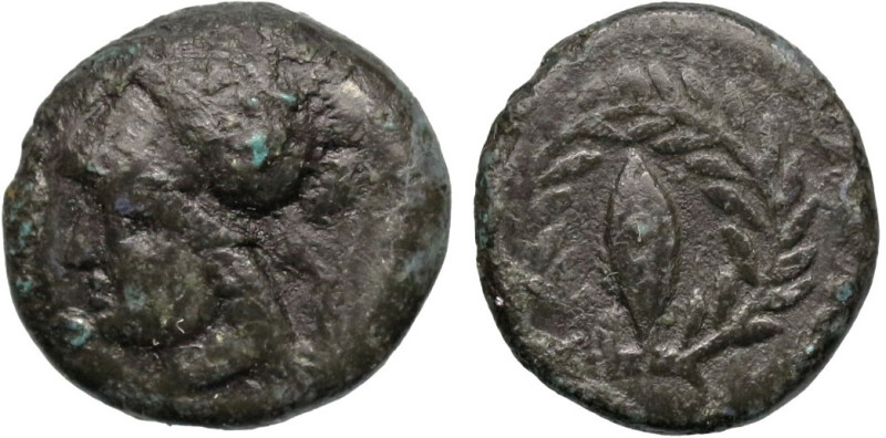 Greek
AEOLIS. Elaia. (Circa 340-300 BC).
AE Bronze (10.8mm 1.4g)
Obv: Helmete...